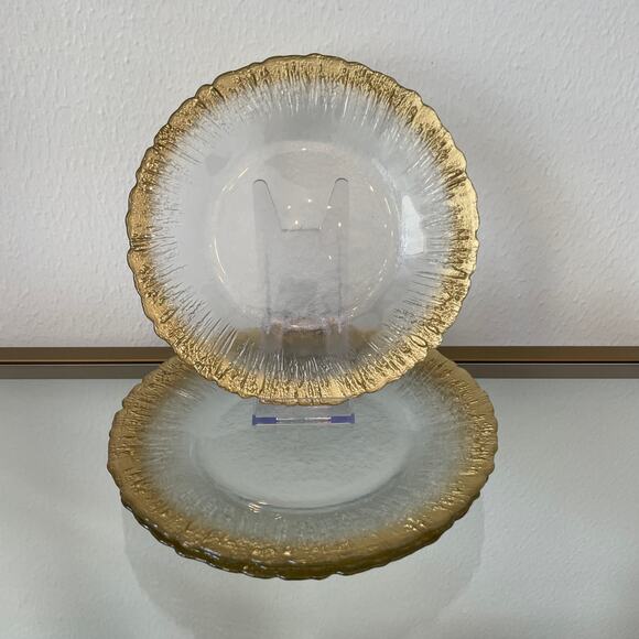 Artistic Accents Turkish Frosted Glass Appetizer Plates 8" Gold Border Set of 4 - Picture 11 of 13